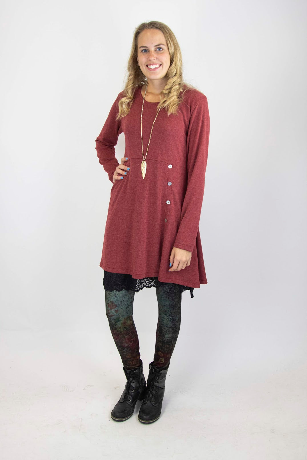 Barcelona Tunic French Terry - Long Sleeve w/Buttons and Pocket