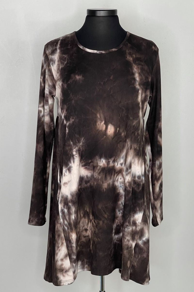 Brown 2AM Long Sleeve Tie Dye Tunic with Pockets