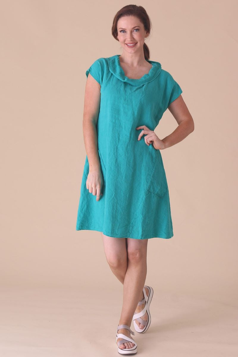 C44808 Roll Neck Dress with Pockets