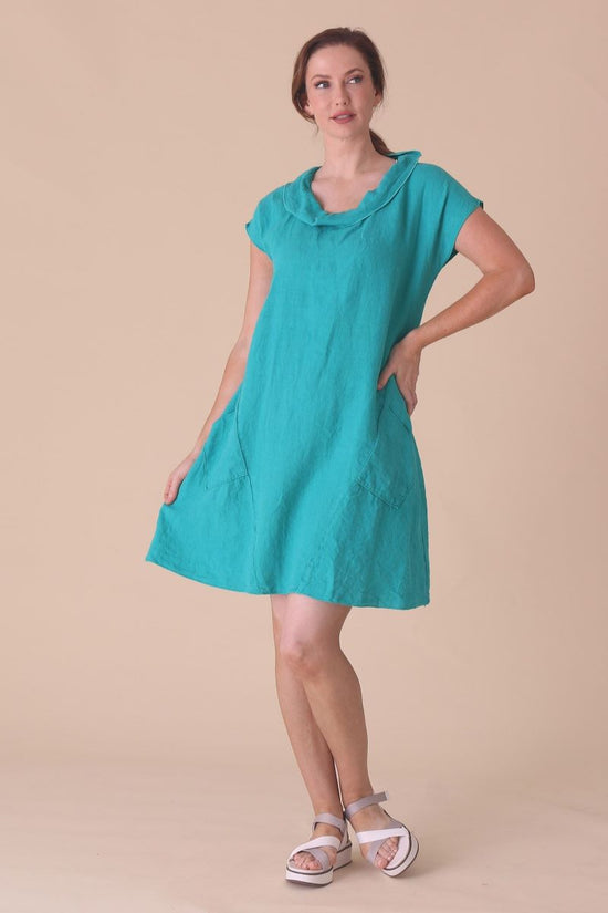 C44808 Roll Neck Dress with Pockets