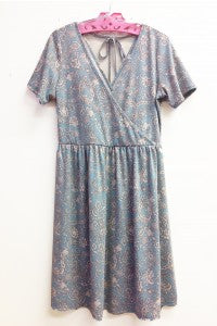 Blue Paisley Short Sleeve V-Neck Dress