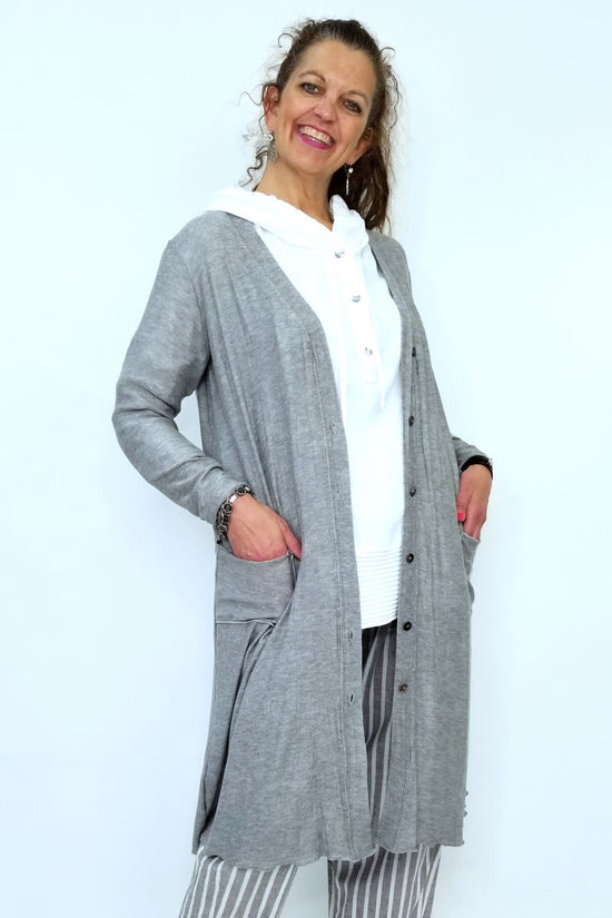 C44931SLVR Long Sweater Duster with Buttons