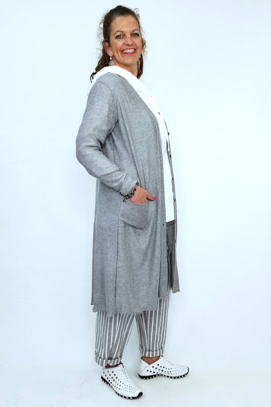 C44931SLVR Long Sweater Duster with Buttons