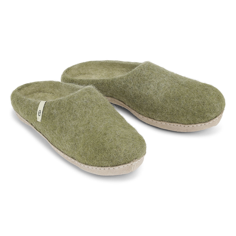 Moss Green Wool Slippers