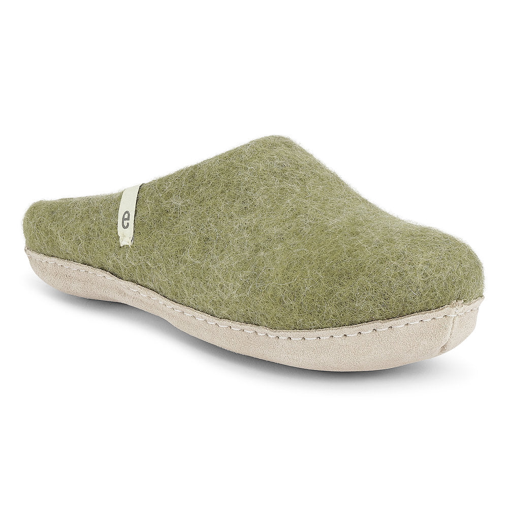 Moss Green Wool Slippers