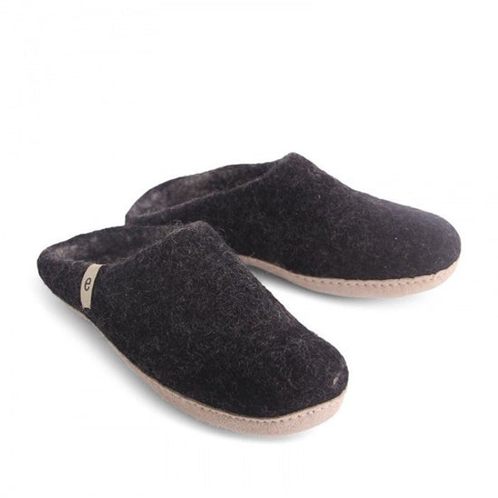 Black Wool Slippers