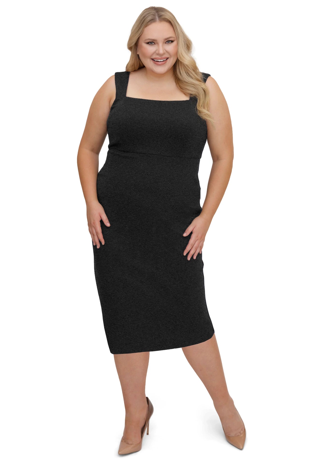 Compression Square Neck Dress - Charcoal