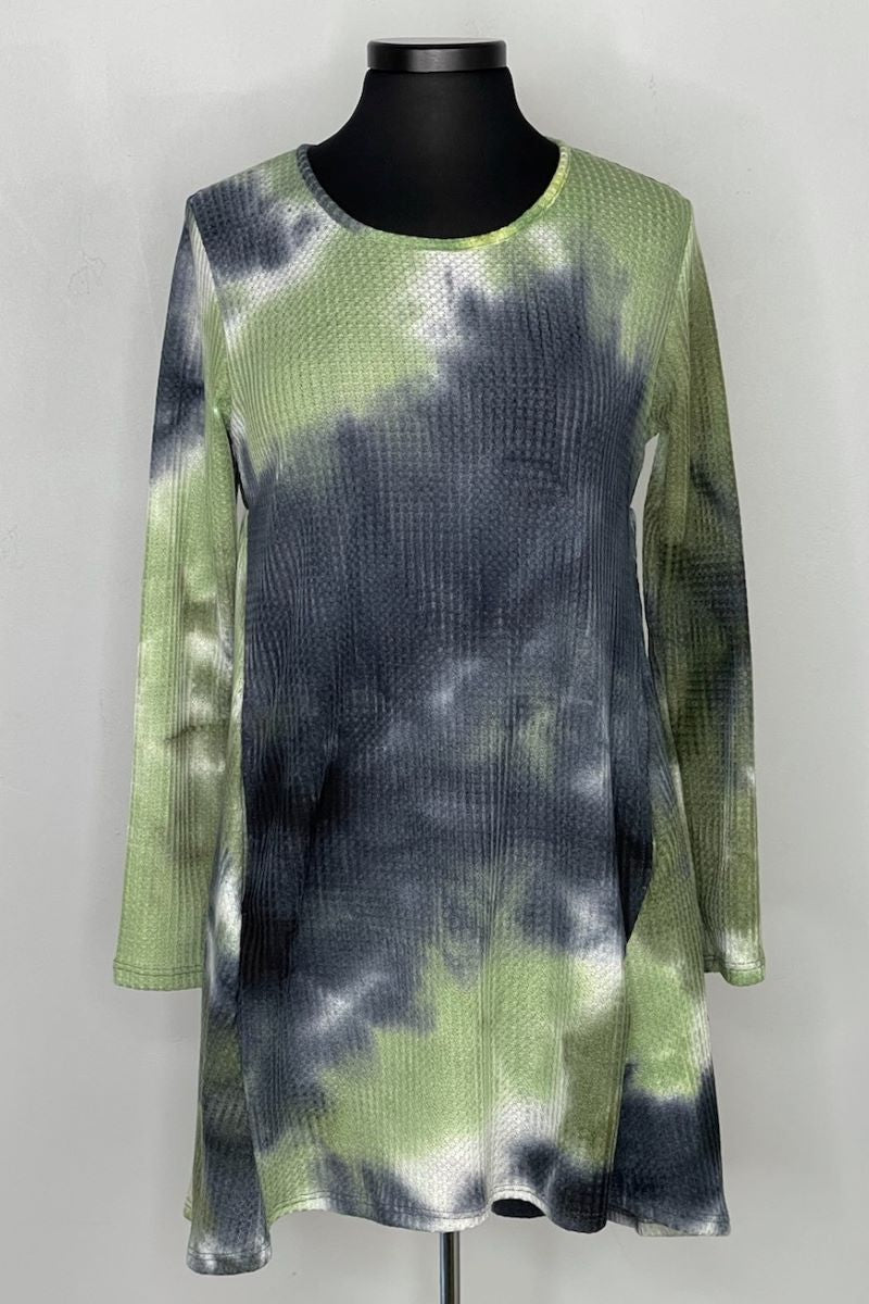 Green and Grey 2AM Long Sleeve Tie Dye Tunic with Pockets