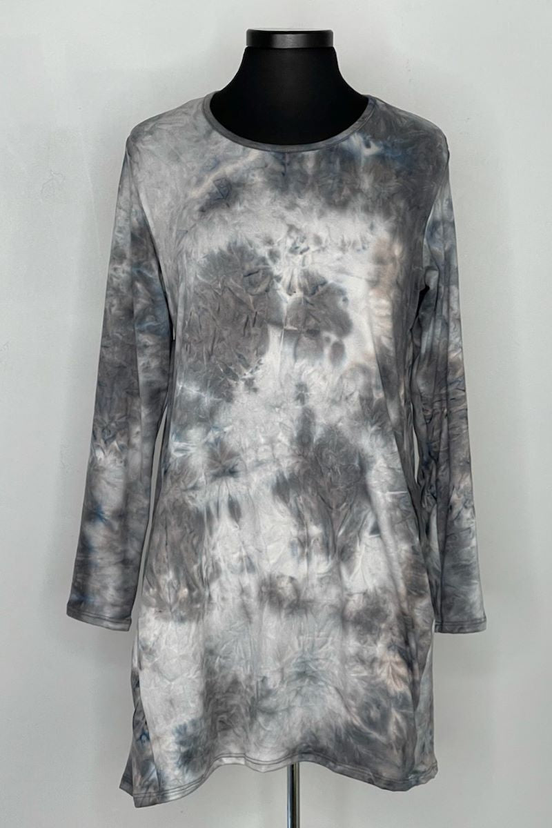 Grey 2AM Long Sleeve Tie Dye Tunic with Pockets