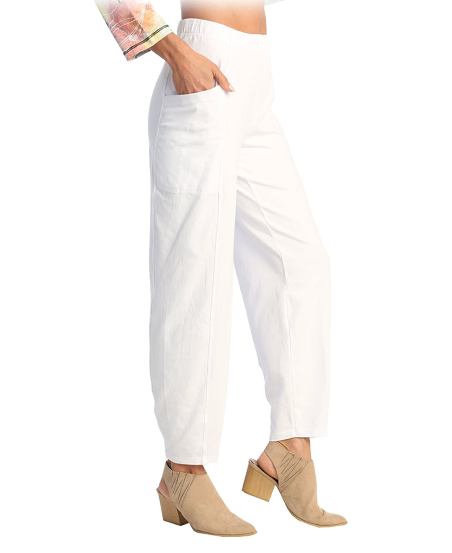 White Cotton Lantern Pants With Side Patch Pockets