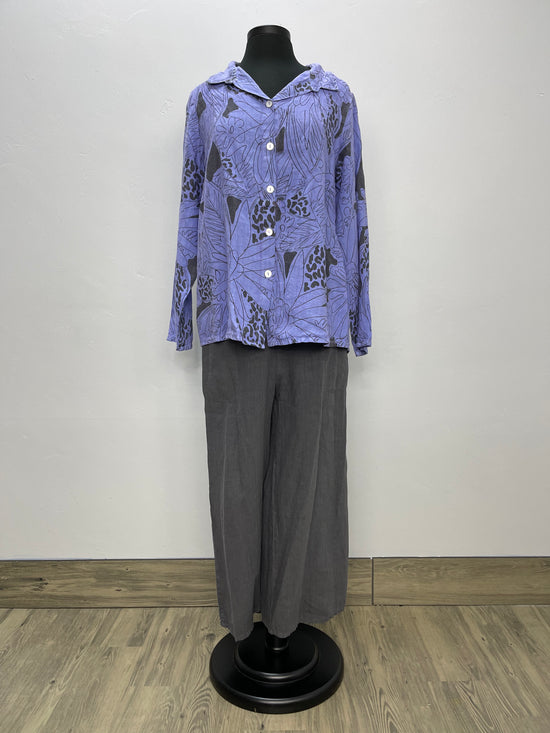 Lavender Ribbed Back Linen Button Down Shirt
