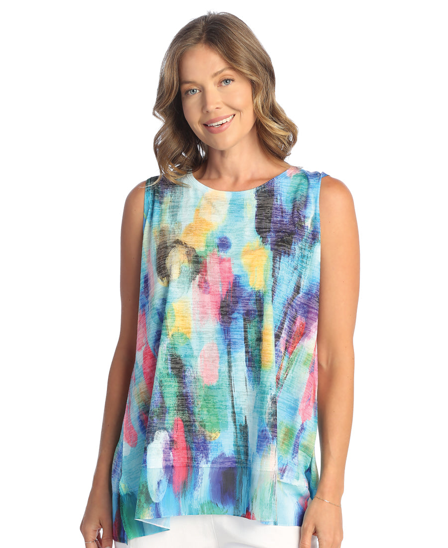 Fiji Burnout Sleeveless Top with Chiffon Contrast