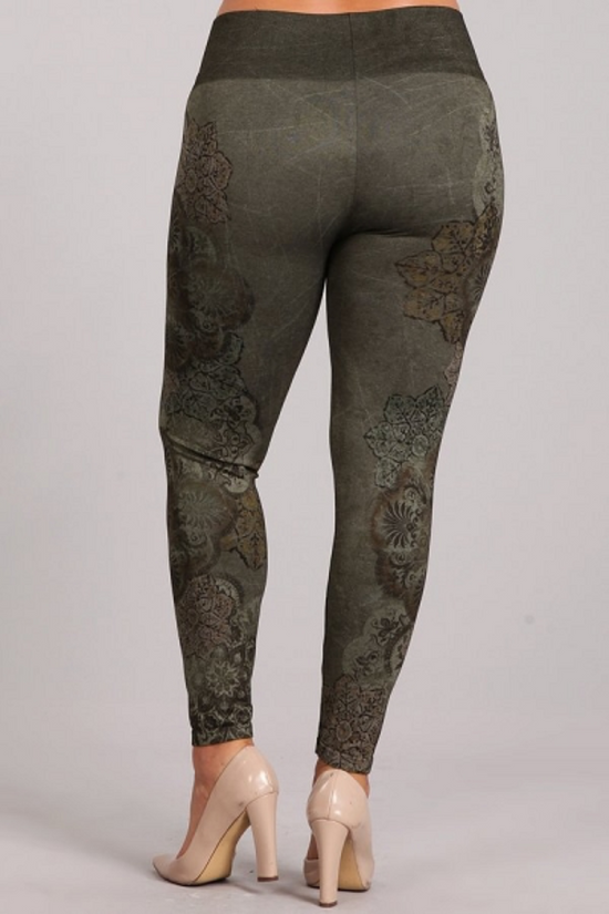 B4222XLL Extended Patterned Leggings with Dusty Arabesque Print