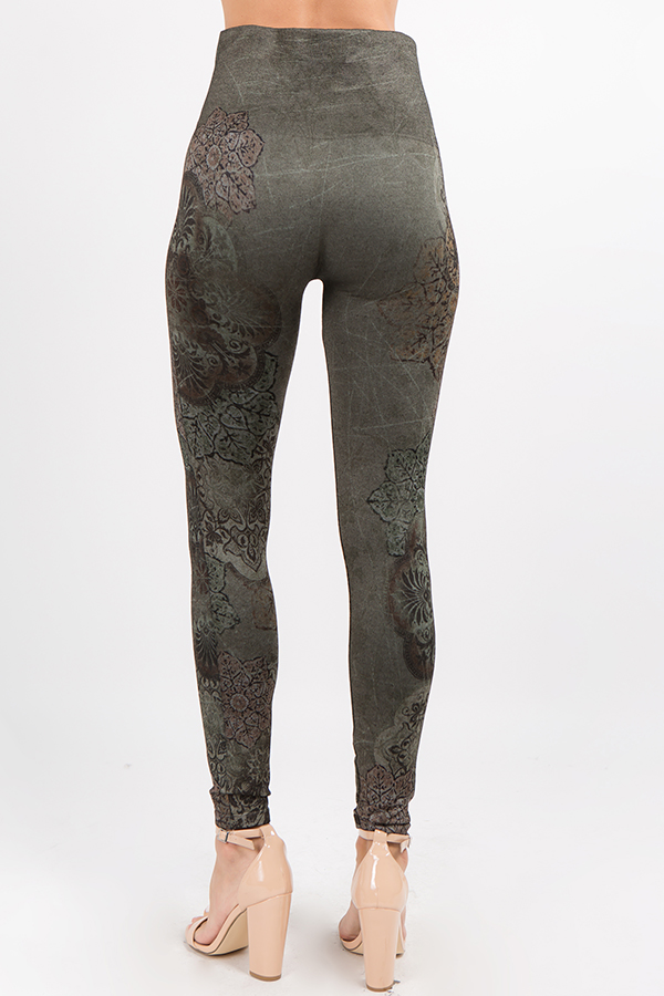 B4292L High Waist  Tummy Control Patterned Leggings