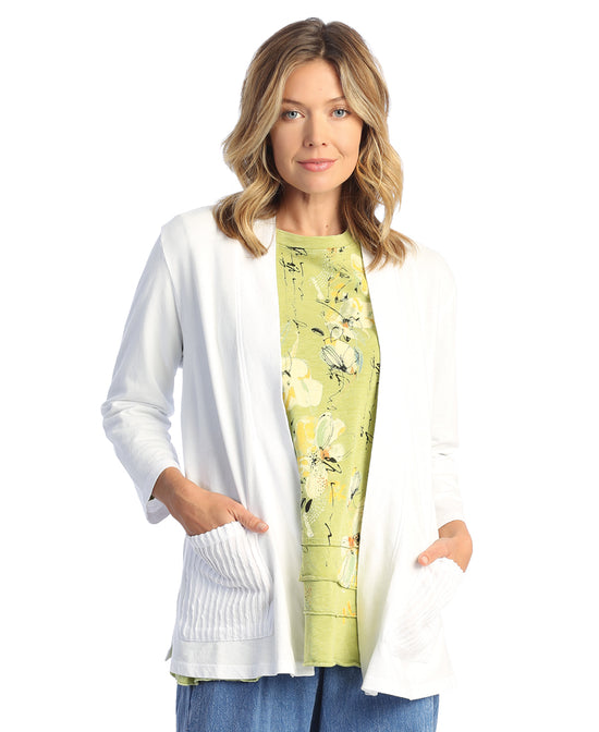White French Terry Kimono Jacket With Patch Pockets