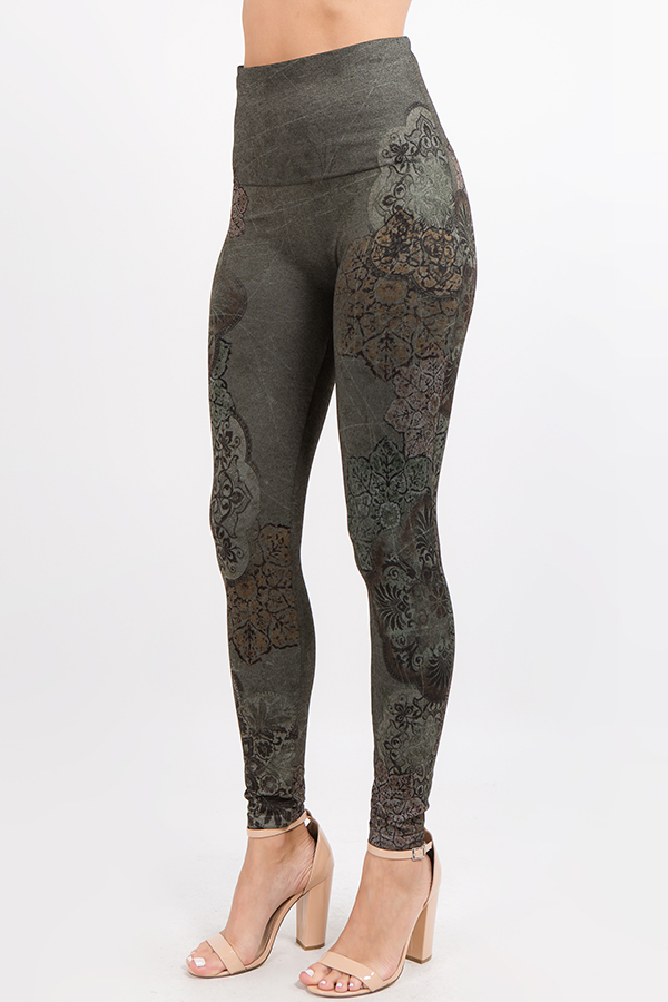 B4292L High Waist  Tummy Control Patterned Leggings