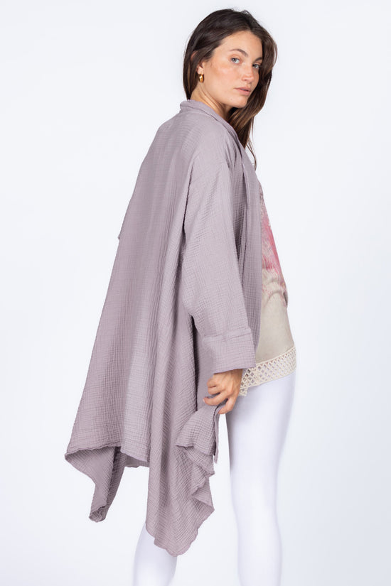 J4984A Mineral Washed Double Gauze Dusty Lilac Cardigan