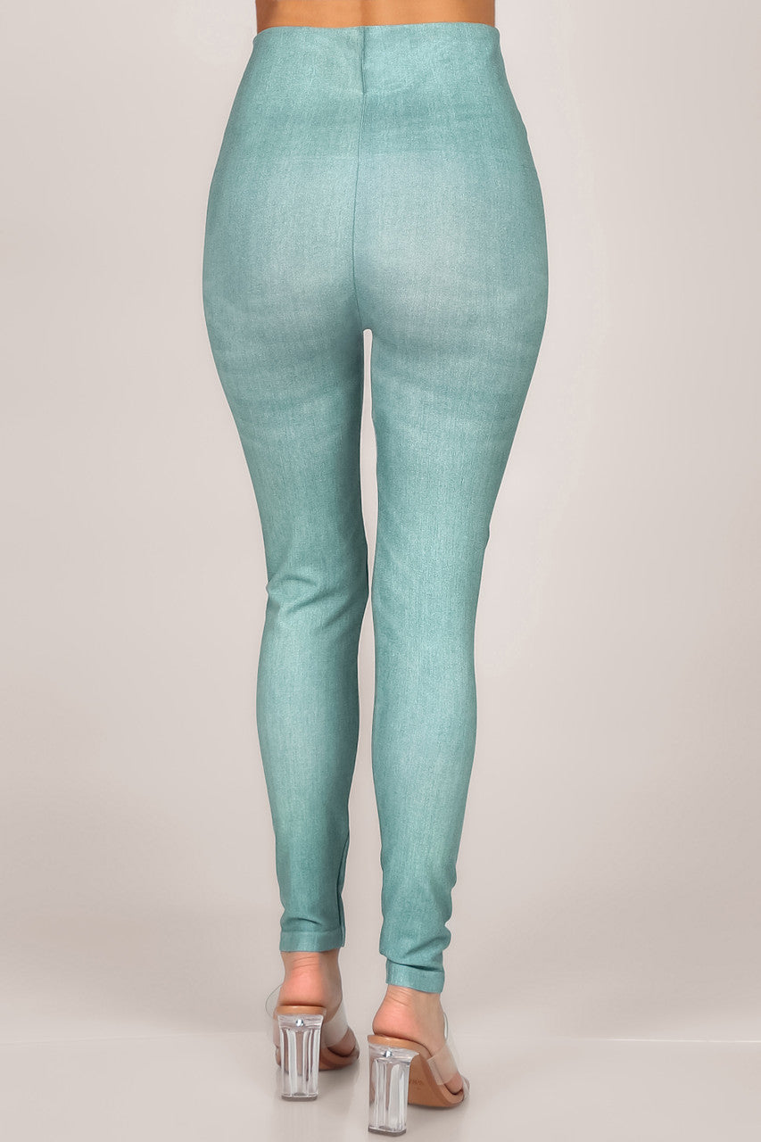 Denim Twill Sea Green Full Length Legging