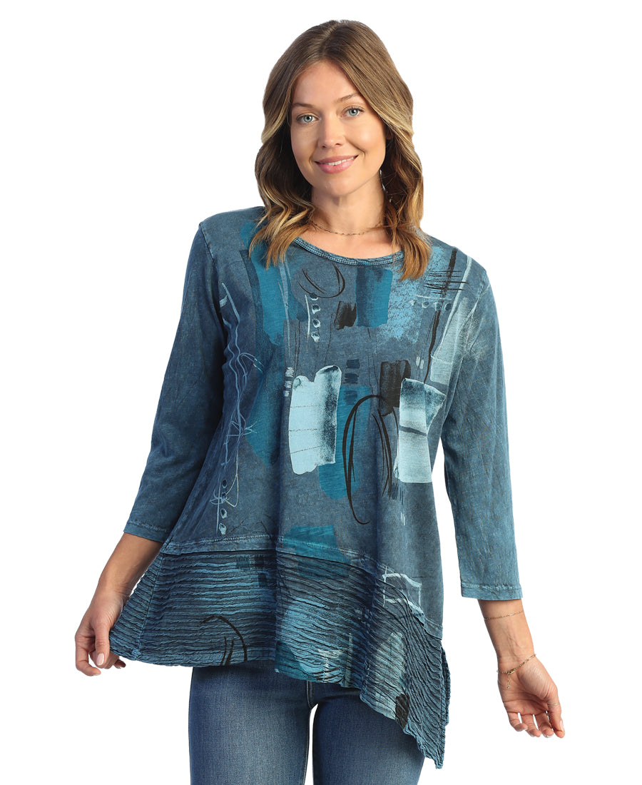 Dreaming Mineral Washed 100% Cotton Slub Asymmetric Tunic With Wavy Contrast