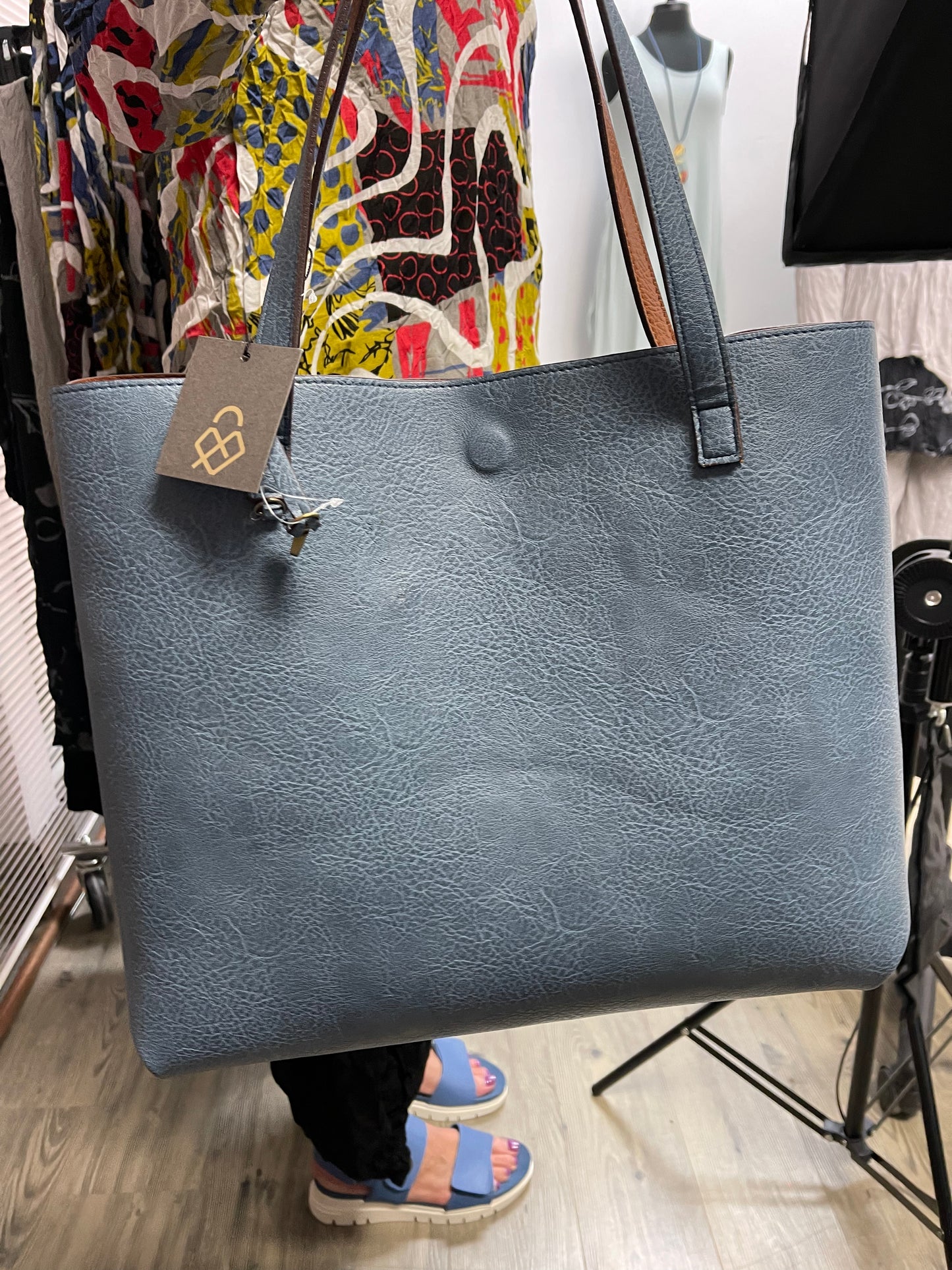 Brown/Blue Large Reversible Tote