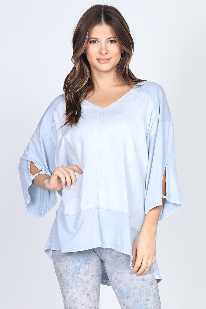 Load image into Gallery viewer, S4978A Frosty Blue Mineral Wash Linen Kimono Top
