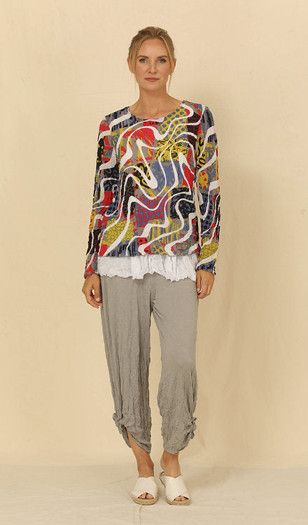 Andrea Long Sleeve Crinkle Top - Patch
