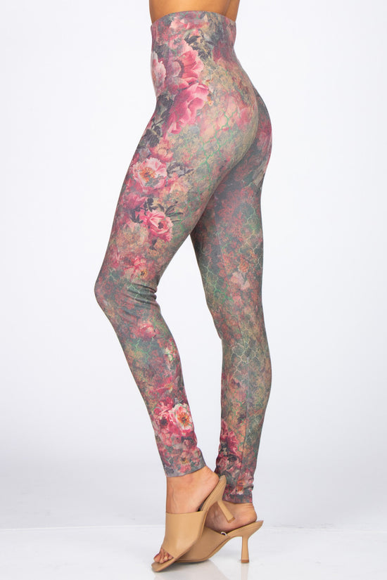 Plus Size High Waisted Floral Print Skinny Leggings [48% OFF] | Rosegal