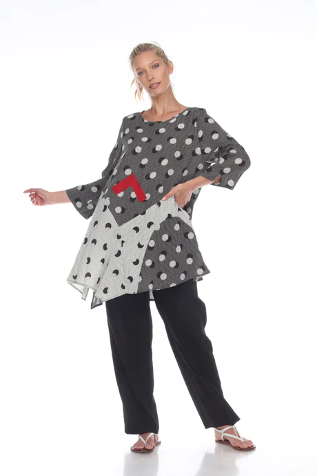 Gray Polka Dot 3/4 Sleeve Tunic