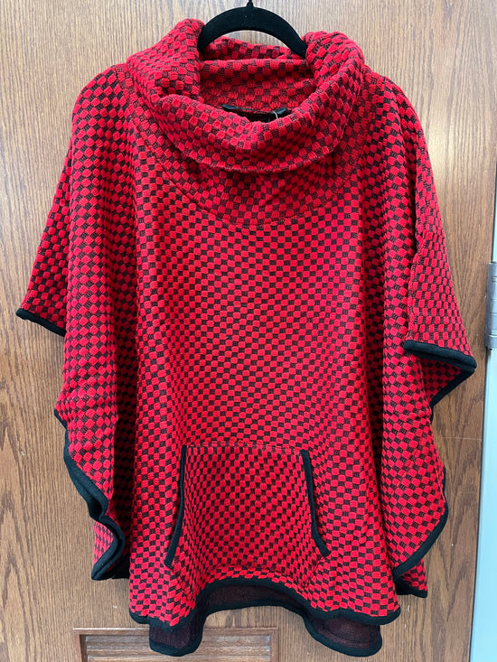 Load image into Gallery viewer, Checker Sweater Poncho Red
