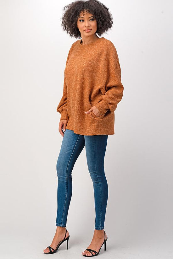 T4133AMBR Brushed Amber Sweater Top with Side Pockets