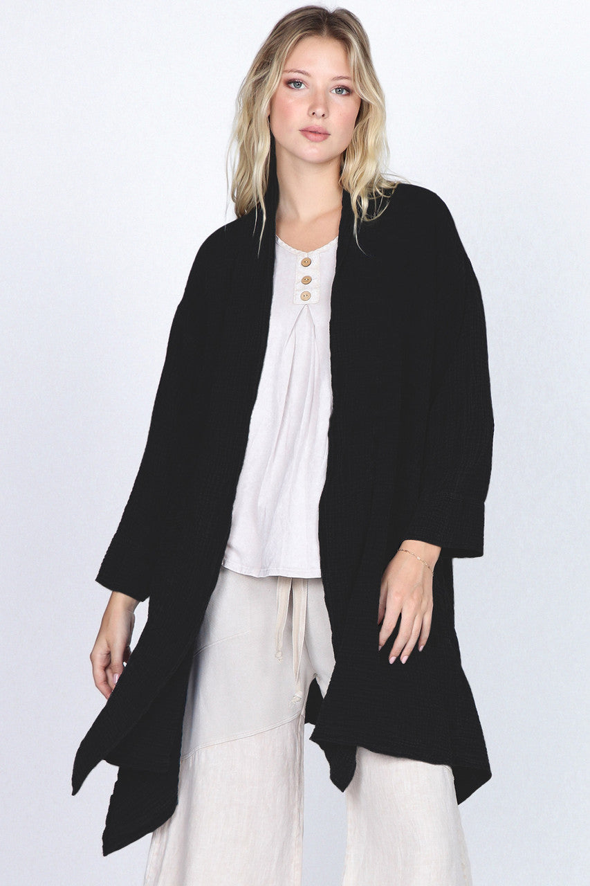 J4984A Mineral Washed Double Gauze Black Cardigan