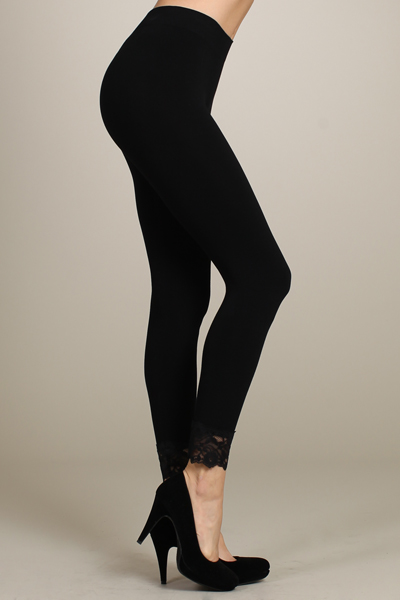 B3554 Capri No Control Lace Trim Leggins