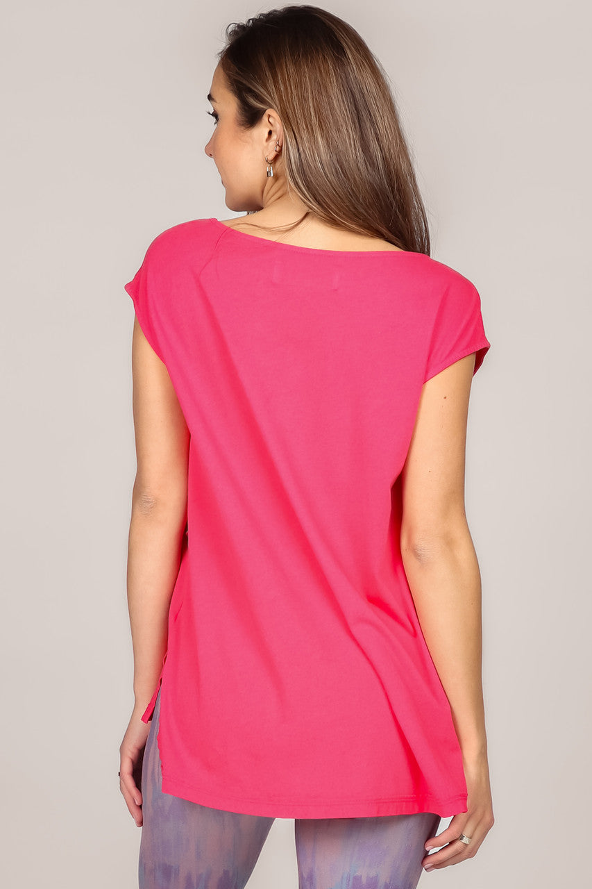 Reactive Dye Cotton Jersey Top with Raw Edge Red Pink