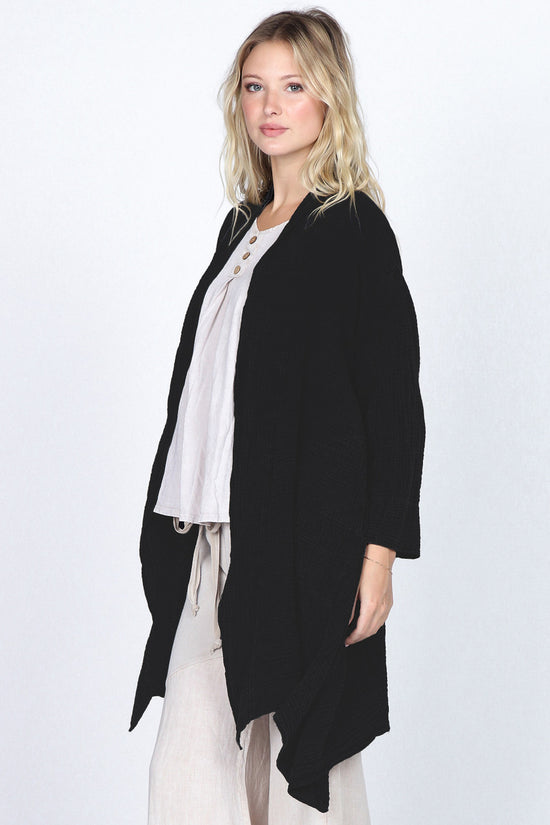 J4984A Mineral Washed Double Gauze Black Cardigan