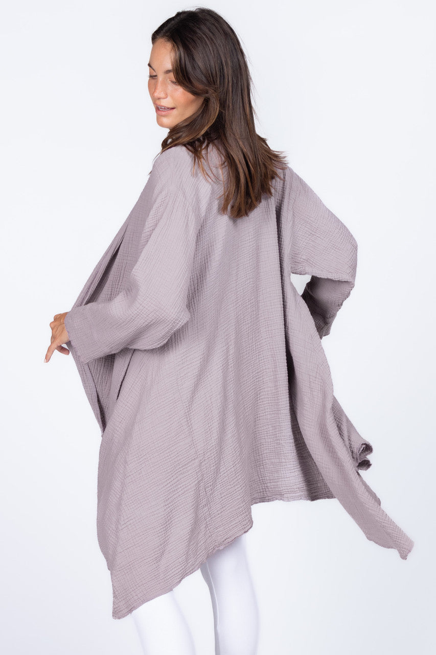 J4984A Mineral Washed Double Gauze Dusty Lilac Cardigan