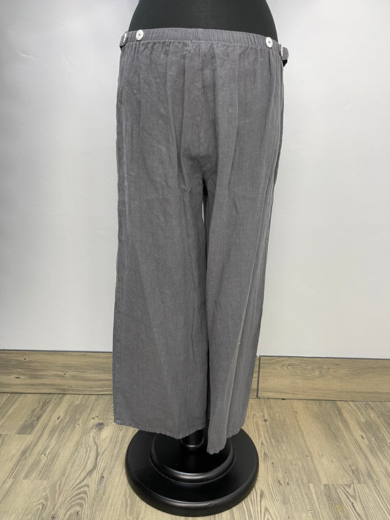 Dusk Gray Linen Flat Front Crop Pant with Adjustable Waist