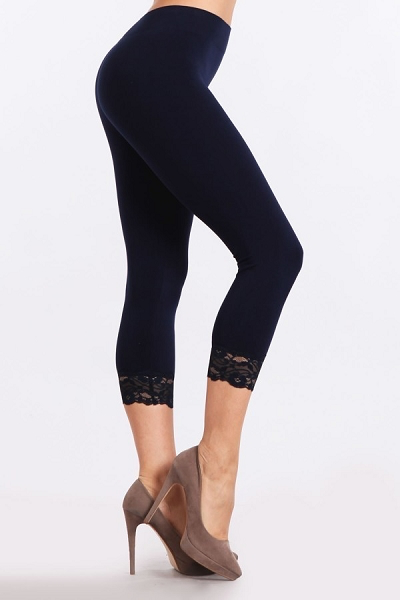 B3554 Capri No Control Lace Trim Leggins