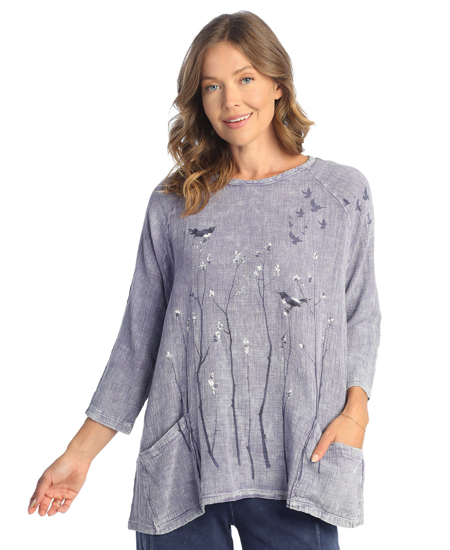 Prairie Mineral Washed Gauze Tunic Top With Patch Pockets