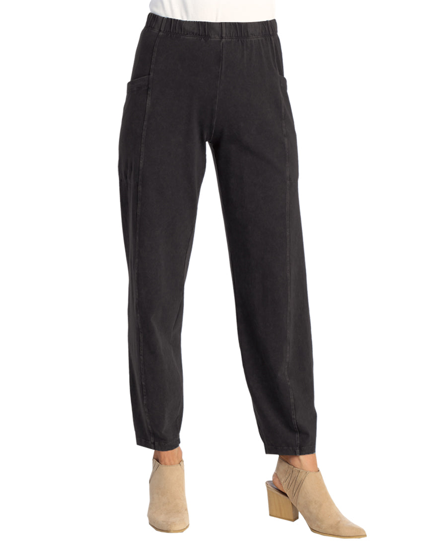 Black Mineral Washed Cotton Lantern Pants With Side Patch Pockets