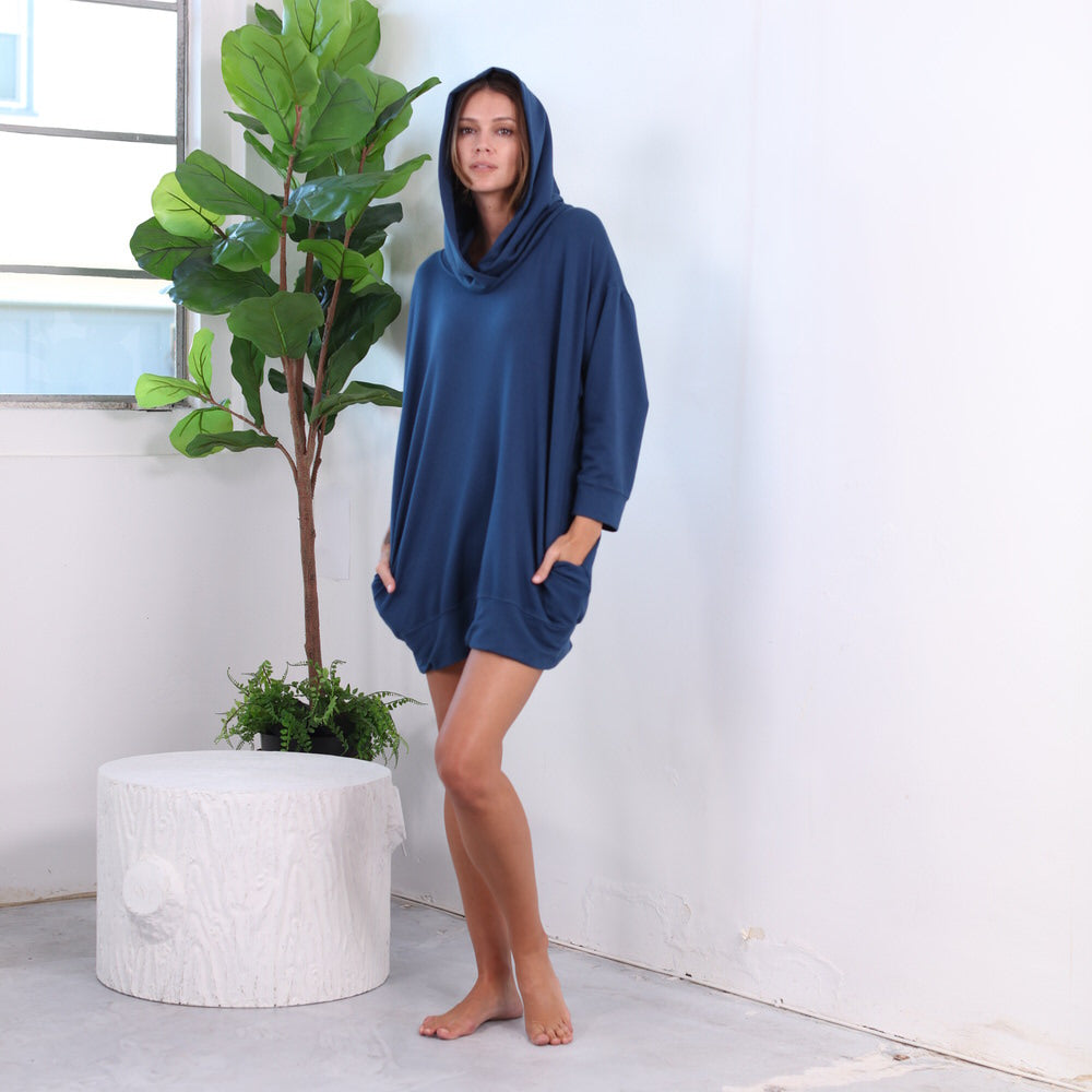 Load image into Gallery viewer, Urban MuuMuu Short French Terry Dress with Removable Hood - Peacock
