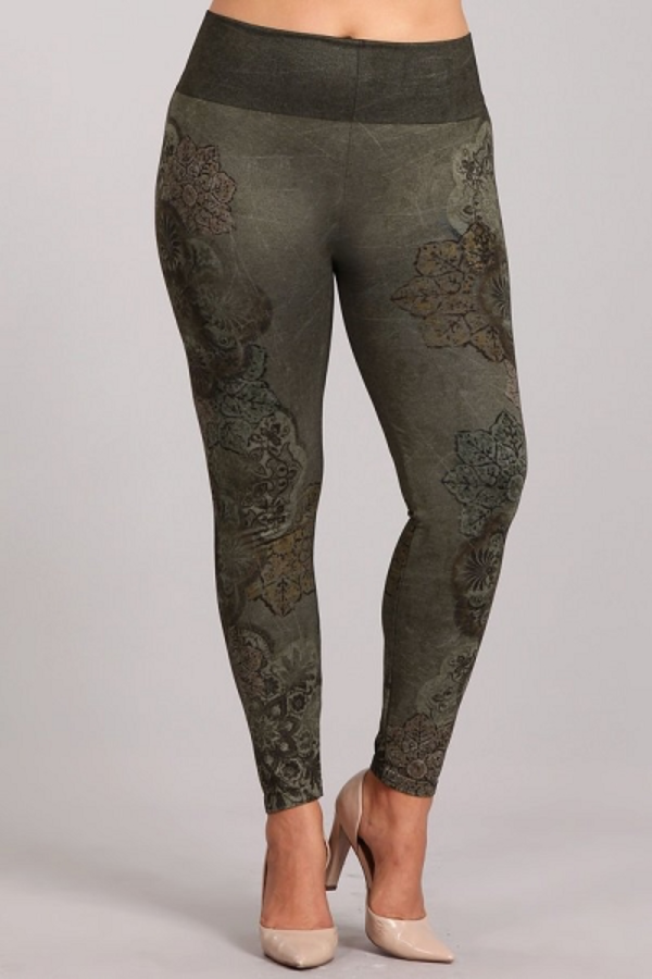 Load image into Gallery viewer, B4222XLL Extended Patterned Leggings with Dusty Arabesque Print
