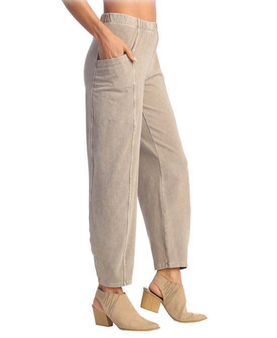 Slate Mineral Washed Cotton Lantern Pants With Side Patch Pockets