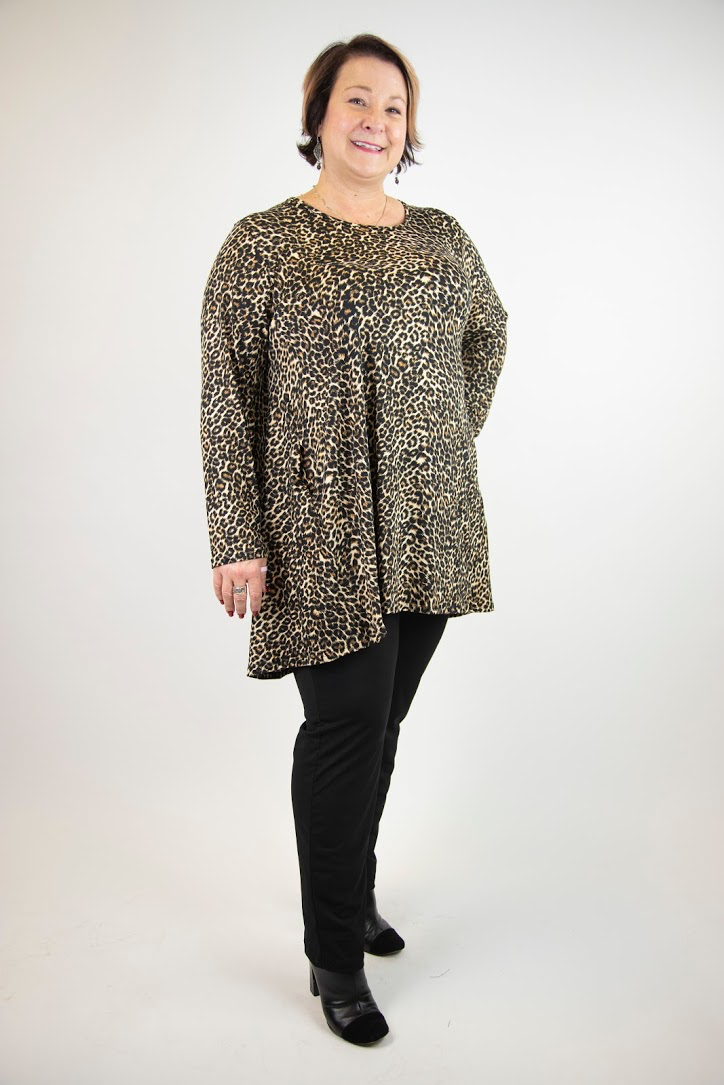 Brown Cheetah 2AM Long Sleeve Pattern Tunic