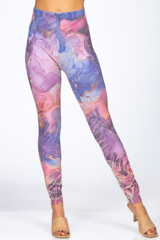 Colourful high waisted leggings in pink, blue and purple