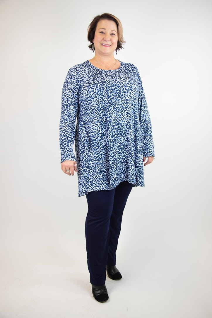 Blue Cheetah 2AM Long Sleeve Pattern Tunic