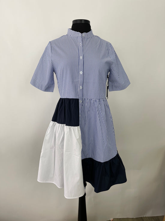 Load image into Gallery viewer, Navy Stripe Button Down Dress
