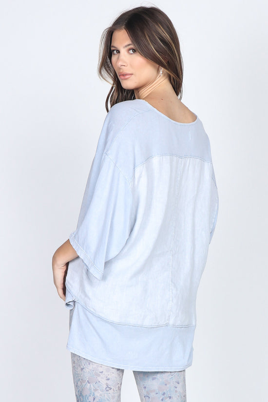S4978A Frosty Blue Mineral Wash Linen Kimono Top