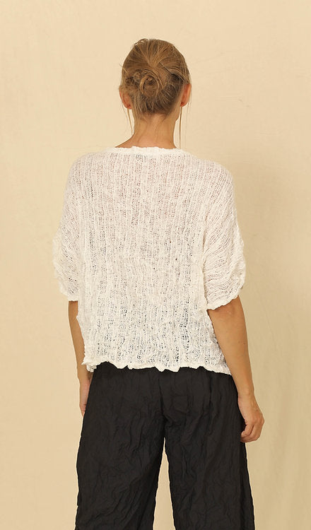 Catalyna White Knit Short Sleeve Top