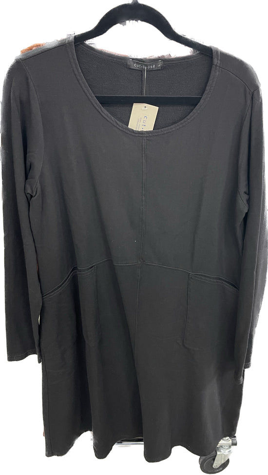 Long Sleeve Fleece Pocket Dress - Black