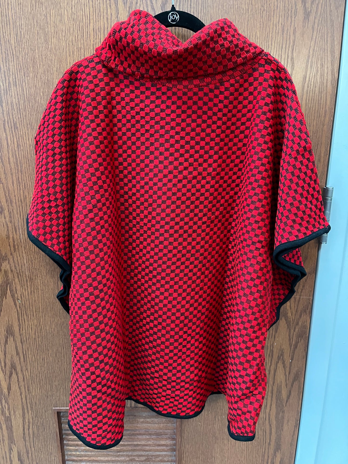 Load image into Gallery viewer, Checker Sweater Poncho Red
